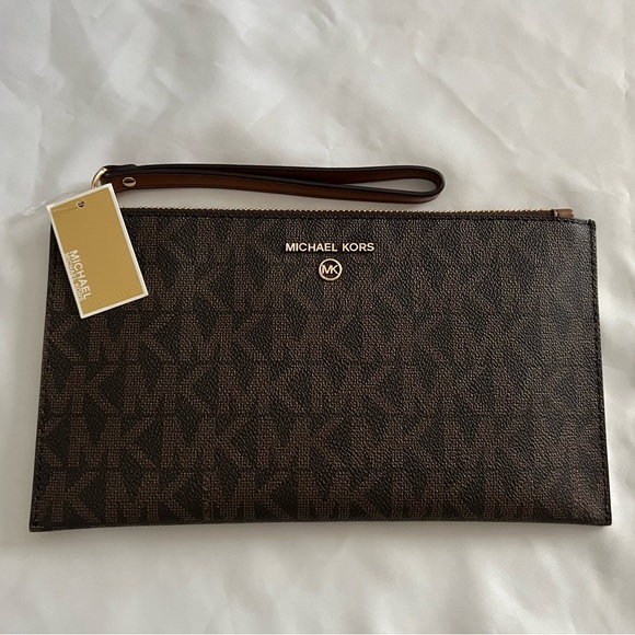 NWT Michael Kors Jet Set Charm Large Zip Clutch Wristlet Wallet Brown/Luggage - Picture 8 of 8